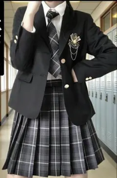 【美品】フォーマルスーツ 黒 チェック柄ネクタイ 5点セット