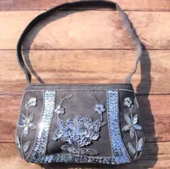 刺繍スパンコール装飾ショルダーバッグ