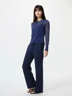 新品　UNIQLO ウォッシャブルニットリブパンツ　L ネイビー