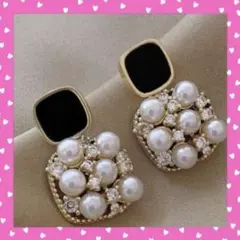 ピアス レディース パール ゴールド 韓国 小ぶり ゴージャス ブラック