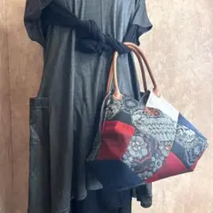 大島紬リメイク＊パッチワーク＊収納たっぷり＊ころりん風船トート