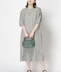 未使用 サマンサモスモス シャーリング花柄ワンピース F ブラック グリーン