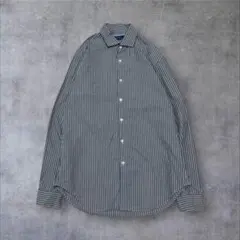 【US輸入】アメリカ古着ストライプ柄ノンアイロンメンズ長袖シャツアメカジグレー