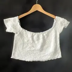 FOREVER21 フォーエバー21 シャーリングトップス L 白 半袖