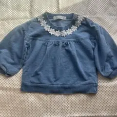 花柄刺繍付き青スウェットトレーナー