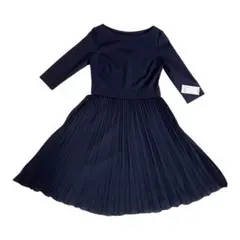 新品未使用タグ付き　組曲　ジャージーコンビプリーツワンピース　S2 ネイビー