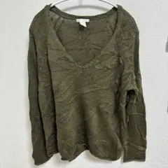 オシャレ　H&Mオリーブ色 Vネックニット Lサイズ