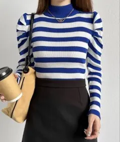 【COCOMOMO ハイネックパワショルニット リブニット ニット トップス】