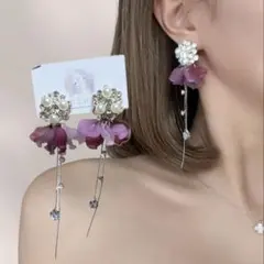 ブライダルアクセサリー　ウェディングアクセサリー　ピンクピアス　ピンクイヤリング