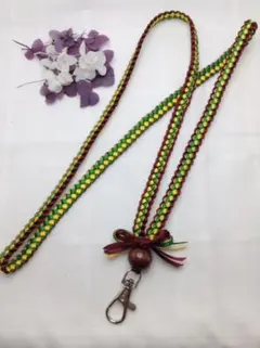 ネックストラップ（グリーン×カナリア×ワイン）No.7