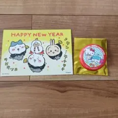 ちいかわ　サンリオ　缶バッジ　ハチワレ　ハローキティ　ポストカード