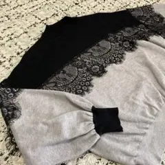 レース付きニット　グレー