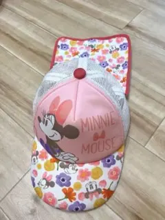 キッズ　メッシュキャップ　ミニー　首元ガード付き　花柄　ピンクのサムネイル
