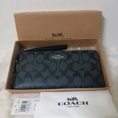 コーチ　長財布　ラウンドファスナー　黒　シグネチャー　並行輸入品