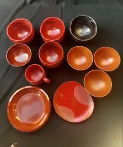 Used 漆器 椀セット 11点 まとめて 赤黒