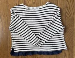 匿名配送 K* 白黒ストライプ 長袖 Tシャツ フリル付き ボーダー カットソー