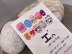 438.現品ネイルチップ　韓国POPコセイハぷっくり一癖アートらくがきネイル