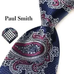 ポールスミス ネクタイ ペイズリー ボタニカル ジャガード 刺繍 総柄 ネイビー