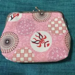 和柄がま口コインケース ピンク