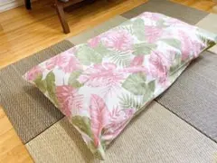 ロングシートクッションカバー100×60cmハワイアンリーフ：コーラルピンク