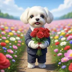 【59】キラキラステッカーシール・缶バッジ・キーホルダー マルチーズ プロポーズ