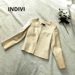 INDIVI インディヴィ ノーカラージャケット ベージュ