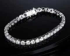 スワロフスキー風 テニスブレスレット シルバー4mm☆19cm CZダイヤ
