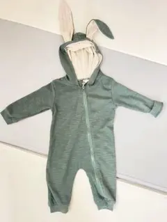 ウサギ耳付きロンパース 上着　緑色 95cm未満