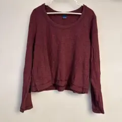 OLD NAVY バーガンディ ワッフル長袖Tシャツ Lワインレッドネック広め