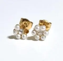 あこや真珠 本パール 花デザイン スタッドピアス