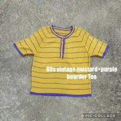 80s vintage mustard×purple boarder Teeのサムネイル