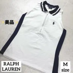 美品✨ラルフローレン ゴルフ ノースリーブ ポロシャツ ハーフジップ M 白×紺のサムネイル