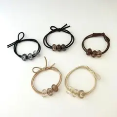 ヘアゴム 2連ヘアゴム クリア カットビーズ 5本セット