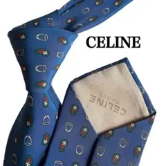 CELINE セリーヌ ネクタイ ブルー ペイズリー柄　ホワイト　コップ柄のサムネイル