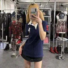 ラルフローレン　ポロシャツ　ビックポニー　Y2K 刺繍　polo ネイビー