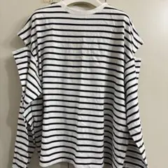 白と黒のストライプ 長袖Tシャツ Fサイズ
