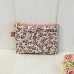 ムーンモス　ピンク　総柄　ポケット付きミニポーチ　カード入れ