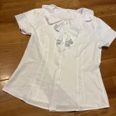 ホワイト フリル付き 半袖シャツ ブラウス LL XL