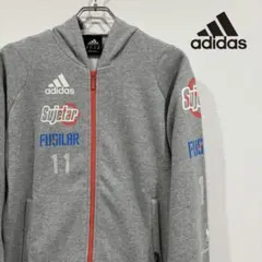 adidas アディダス　ロゴプリント　グレー フルジップパーカー　Ｍ　フード