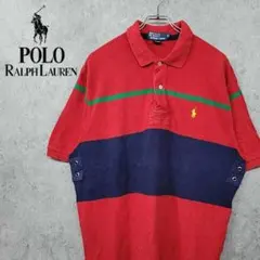 【90s 古着】ポロ ラルフローレン ボーダー ポロシャツ レッド×ネイビー
