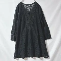 pousse cafe ポーズ カフェ 花柄レース チュニック オーバーレイ 黒のサムネイル