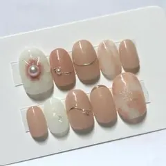 N121 現品ネイルチップ ぷっくりフラワー ニュアンス