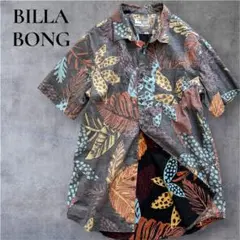BILLABONG 裏地アロハ　美品　アロハシャツ　リーフ柄　マルチカラー Lのサムネイル