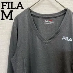 FILA【M】フィラ 無地 長袖カットソー Vネック 濃灰 ポリエステル 古着のサムネイル