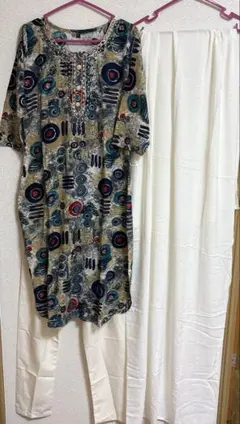 インド　cotton-mirror ワーク　クルタセット