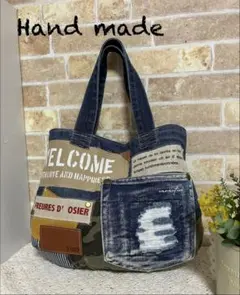 タイムセール★67.年中使える★デニムリメイク★お出掛けトートバッグハンドメイド