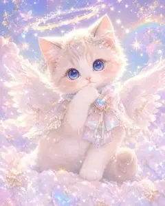 幻想的な天使と猫のイラストゴールドポスターa4額付き発送♥本日発送♥レア 天使の猫 ゴールド ファンタジー イラストプリントa4ポスターファイル
