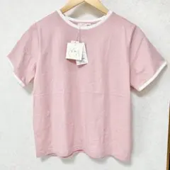 新品 idem 刺繍ハートパイピング 半袖リンガーTシャツ ピンク フリーサイズのサムネイル