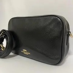 美品✨コーチ　カメラバッグ￼ ショルダーバッグ　ダブルファスナー　レザー　黒色