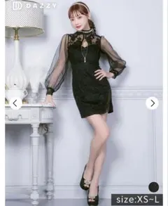 DAZZY ブラック 花柄レース ドレス XS~L